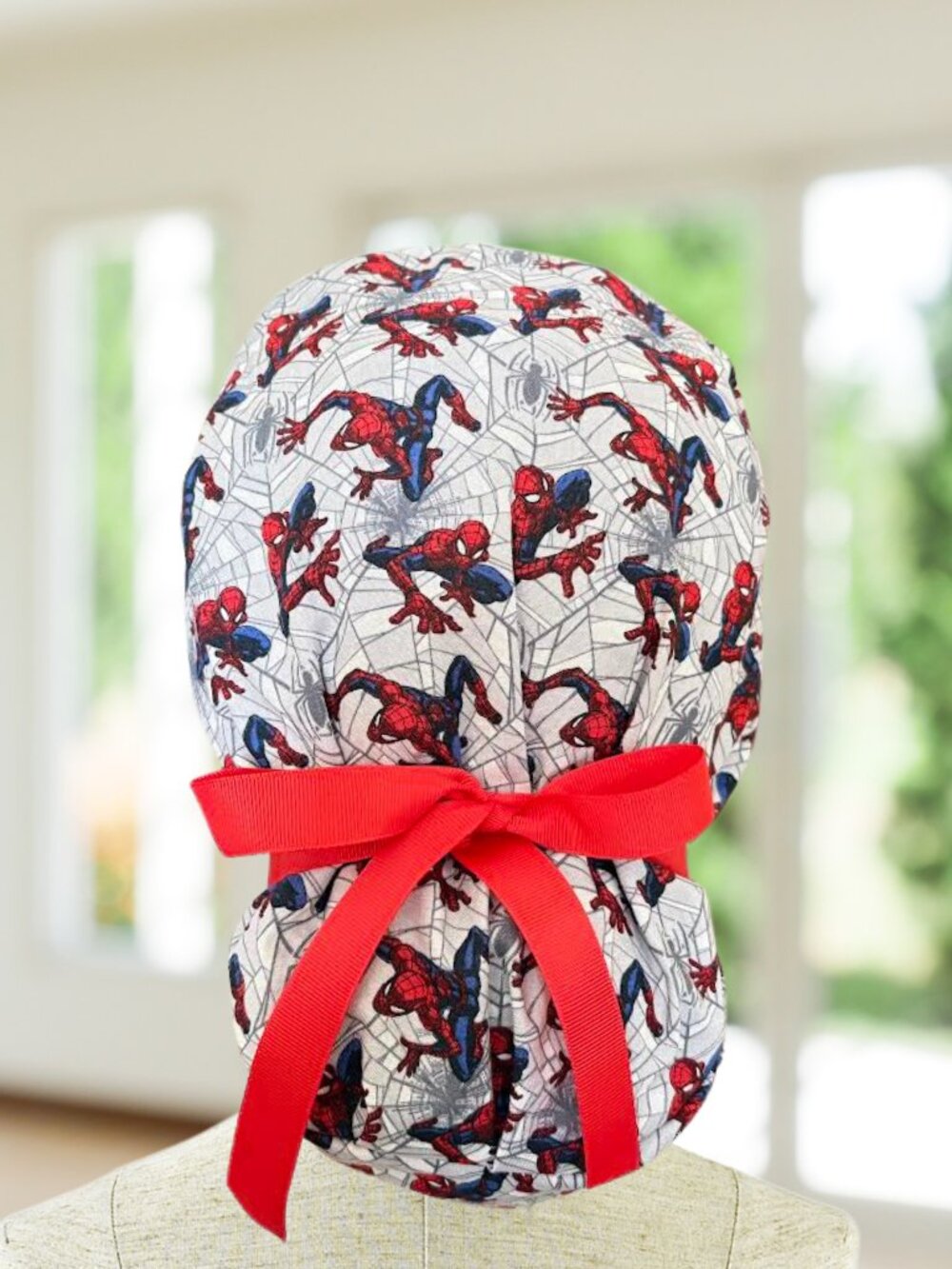 Spiderman Print Ponytail Scrub Cap~ RN, LVN, Vet, MD, CNA, Tech, Gift